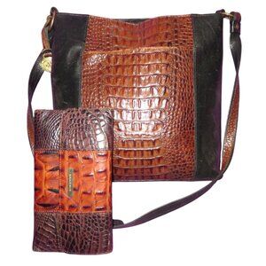 BRAHMIN Pecan Melbourne Croc Embossed Leather Tote & Wallet and Checkbook holder